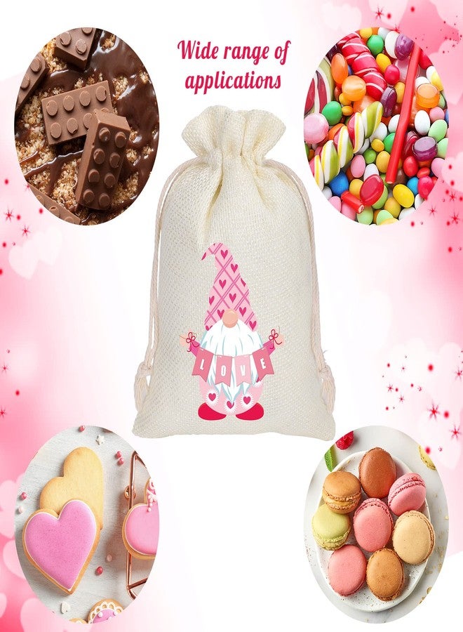 Whaline 24Pcs Valentine's Day Burlap Gift Bags Pink Gnome Pattern Drawstring Candy Bags Rustic Linen Pouches Sacks for Valentine's Day Party Favors Wedding Bridal Shower Supplies, 5 x 7Inch - Image 3